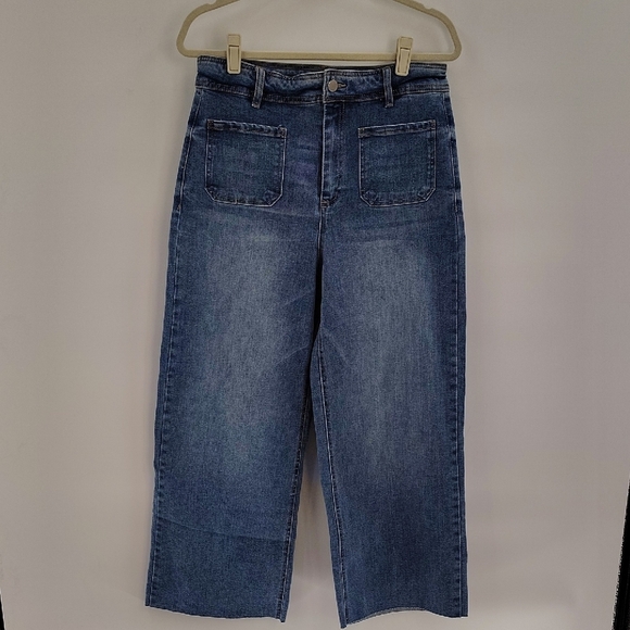 OAT NY High Rise Wide Leg raw hem patch Pocket Jean 10/30 - Picture 1 of 12